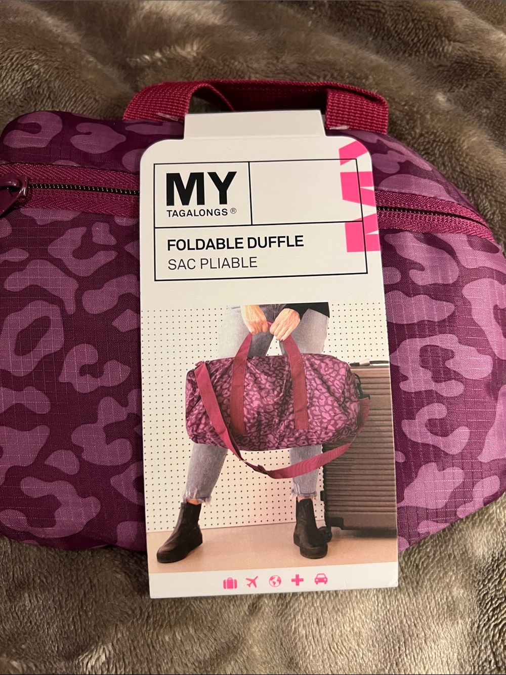 MY Tagalongs Foldable Duffle Bag - Purple Cheetah Print